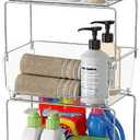 Delamu 3 Tier Rolling Cart for Kitchen, Bathroom, Office, Acrylic Utility Storage Carts with 2 Lockable Wheels, Ideal for Small Spaces, Pantry, Classroom, Makeup Organizer, Dorm Storage, Clear
