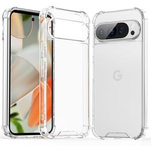 GeekZone for Google Pixel 9 and Pixel 9 Pro Case Cute Slim Thin Phone Cases Reinforced TPU Bumper Hard Clear PC Back Shockproof Protective Case for Pixel 9/9 Pro for Women Girls Men (Clear) 4pcs