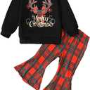 Kislio Toddler Baby Girl Christmas Outfit Long Sleeve Sweatshirt Top Bell Bottoms Pants Infant Girls Christmas Clothes Set (Black)