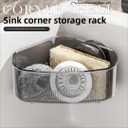 Kitchen Sink Storage Rack Suction Cup Corner Organizer for Sinks Drill-Free Triangular Sink Rack with Drain Basket Includes Adhesive Sponge and Soap Dish 2-Piece Set for Countertop Organization