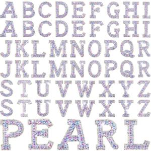 52 Pcs Self Adhesive Pearl Rhinestone Letter Patches Rhinestone A-z Glitter Pearl Sew on Patches Bling Letter Sticker Appliques Fabric Craft for DIY Clothes Bags Hats(Delicate Style)