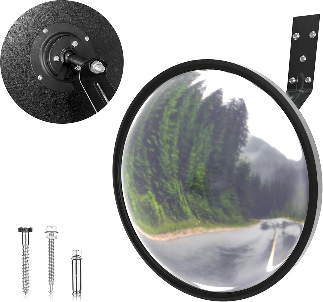 KJE 12" Acrylic Convex Mirror  160 Wide-Angle Traffic Blind Spot Mirrors, Adjustable Corner Mirror in Garage, Driveways, Stores, Warehouses, For Outdoor and Indoor Use