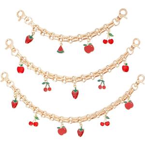3 PCS Decorative Bag Chains, 8"/9.7"/12" Gold Purse Extenders with Fruit Pendants, Replacement Straps for Tote Shoulder Crossbody Bags