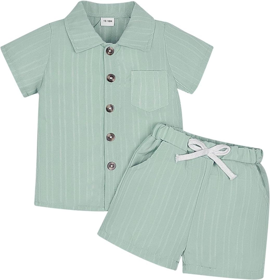 Toddler Baby Boys Clothes Ribbed Button-Down Shirt Tops +Shorts Pocket Outfit 2 PCS set 12 Months-5T Without Tee (Green)