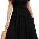 WEACZZY Women's Summer Short Sleeve Casual Dresses V-Neck Floral Party Dress with Pockets, Black 2XL