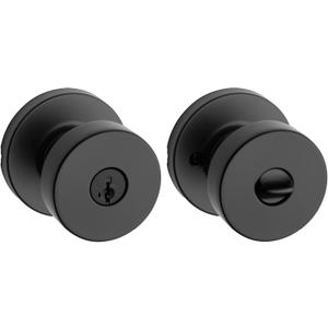 Kwikset Pismo Entry Door Knob with Lock and Key, Secure Keyed Handle Exterior, Front Entrance and Bedroom, Matte Black, Pick Resistant SmartKey Rekey Security and Microban