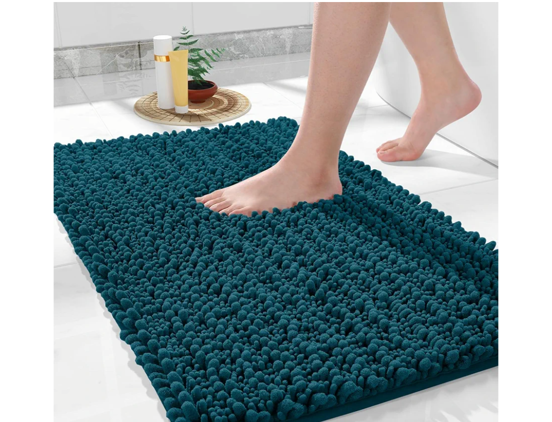 Yimobra Bathroom Rugs Non Slip Washable 24x17 Inch - Ultra Soft Absorbent Chenille Bath Mat, Quick Dry Shaggy Floor Carpet for Tub Shower, Peacock Blue Home Decor Accessories