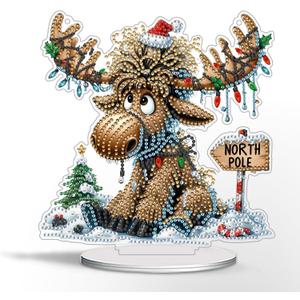 DIY Tabletop Diamond Art Painting Kit,Special Shaped Rhinestone Desk Placement Ornament,Home Stand Up Gem Painting Craft Kit Gift,Double Sided(Christmas Moose) (DP02284)