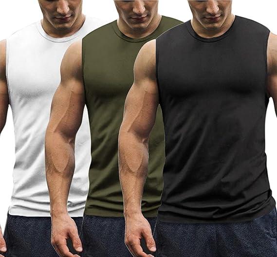 COOFANDY Men's 3 Pack Workout Tank Tops Gym Muscle Tee Bodybuilding Fitness Sleeveless T Shirts (X-Large, Dark Grey/Black/Peacock Blue)