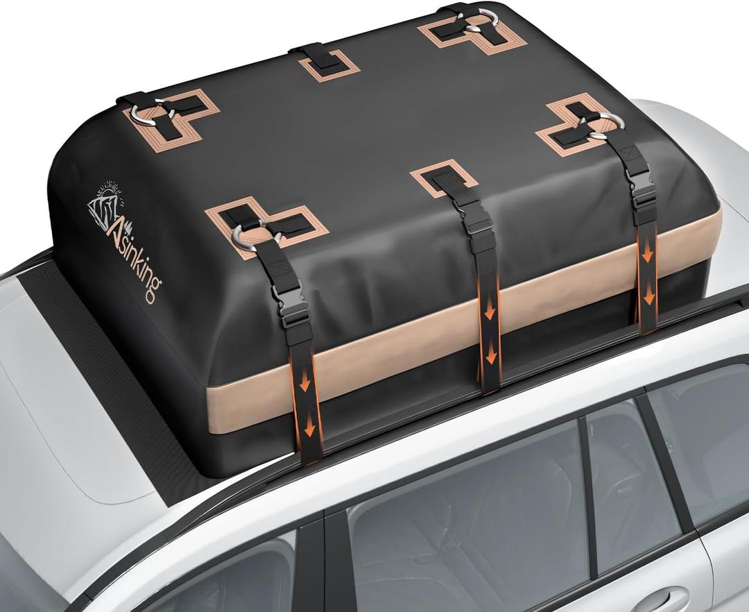 Asinking Car Rooftop Cargo Carrier Bag, 22 Cubic Feet Waterproof Roof Cargo Bag, 500Lbs Break Strength, Fit Vehicles with/Without Roof Rack, Includes Anti-Slip Mat, 6 Door Hooks, Luggage Lock