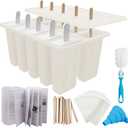 Miaowoof Homemade Popsicle Molds, 10Cav NonBPA Silicone Ice Pop Maker, with 50 Sticks, 50 Bags, 10 Reusable Sticks, Funnel, Brush and Ice Pop Recipe (White)
