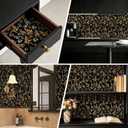 practicalWs Black Floral Peel and Stick Wallpaper 17.5"x393" - Vintage Gold Leaf Wall Paper Boho for Bathroom - Removable Dark Contact Paper - Self Adhesive Vinyl Wallpaper for Bedroom Walls Decor
