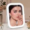 ROLOVE Rechargeable Makeup Mirror, 6x8 Inch Portable Vanity Mirror with Lights, 3-Color Dimmable LED Lighting, Tabletop Mirror, Travel Essentials (White)