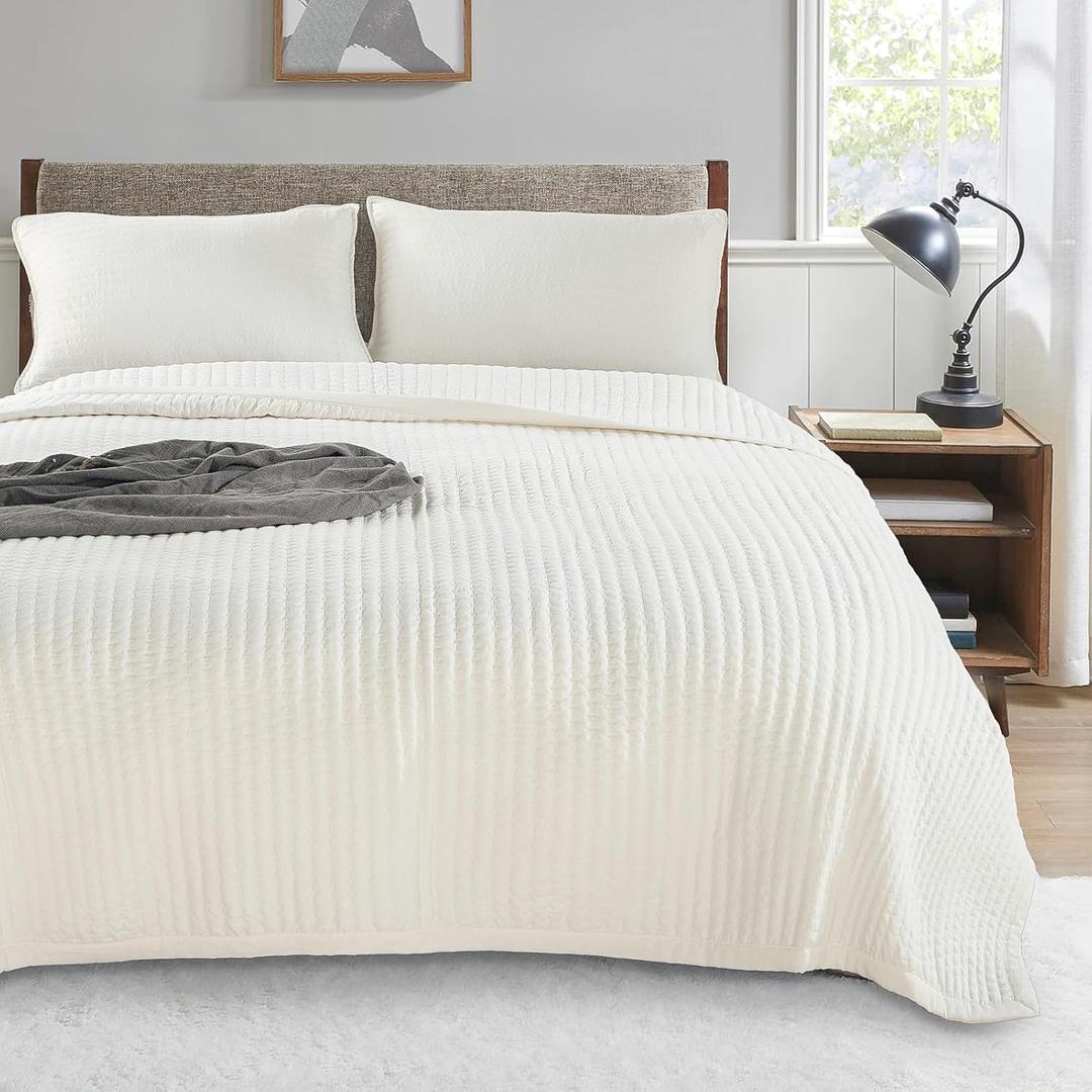 Quilt-Bedding-Coverlet-Blanket-Set, Machine Washable, Ultra Soft, Lightweight, Stone-Washed, Detailed Stitching - Solid Color Cal King Quilt Set