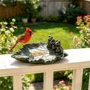 Bronze Leaf Bird Bath with Frog Figurines Resin Birdbath Bowl Small Water Dish Birdfeeder Tray Bird Water Feeder for Lovers Gardeners Yard Decorations Outdoor Garden Decor Patio