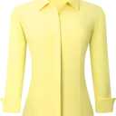 Alex Vando Womens Dress Shirts Wrinkle Free Regular Fit Long Sleeve Stretch Work Shirt (Medium, Hidden Placket Yellow)