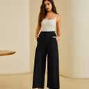 FireSwan Women's Wide Leg Work Pants High Elastic Waist Dress Palazzo Pants Trousers with Zipper Pockets