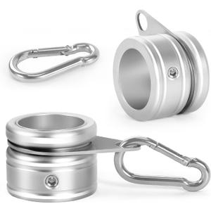 Flag Pole Rings, Aluminum Alloy Flag Pole Clips Swivels 360 Rotating Anti Wrap Mounting Ring with Carabiner, Flag Pole Kit Parts (:1 Inch -Pack of 2(Silver))