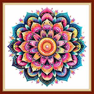 DMCVIVR Stamped Cross Stitch Kits for Adults Beginners Embroidery Kits 11CT Needlepoint Kits Cross Stitch Patterns Embroidery Patterns-Colorful Mandala 18x18 inc (Handicrafts40)