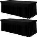 Smiry Spandex Tablecloth 2 Pack, Elastic Fitted Stretch Tablecloth for 8FT Rectangle Tables, Waterproof Washable Table Cover Skirt for Outdoor, Wedding, Banquet & Parties (Black, 96Lx36Wx30H Inch)