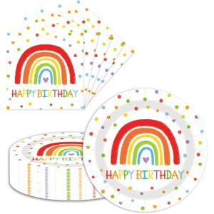 40 Pcs Happy Birthday Party Dinner Dessert Plates and Napkins Sets 9" Paper Plates and 6.5" Napkins Party Supplies Tableware Decoration For Birthday Picnic