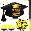 HyDren 2025 Graduation Piata Decorations 16 Inch Class of 2025 Graduation Cap Piata with Blindfold Bat and Confetti for College Middle School Elementary Congrats Grad Party Supplies(Classic Style)