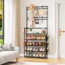 OYREL Shoe Rack 5 Tier Shoe Organizer Storage 15-20 Pairs Shoes Rack for Closet Entrance Shoe Rack Organizer with Hooks and Side Pocket Entryway Shoe Holder Space Saving Free Standing Shoe Racks