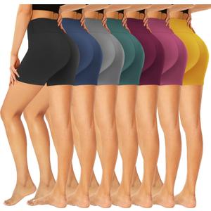 GROTEEN 7 Pack High Waisted 5''/8'' Biker Shorts for Women - Buttery Soft Black Workout Yoga Running Spandex Yoga Shorts (XX-Large, 03-7 Pack Black/Gray/Navy/Rose Pink/Purple/Yellow/Dark Green)