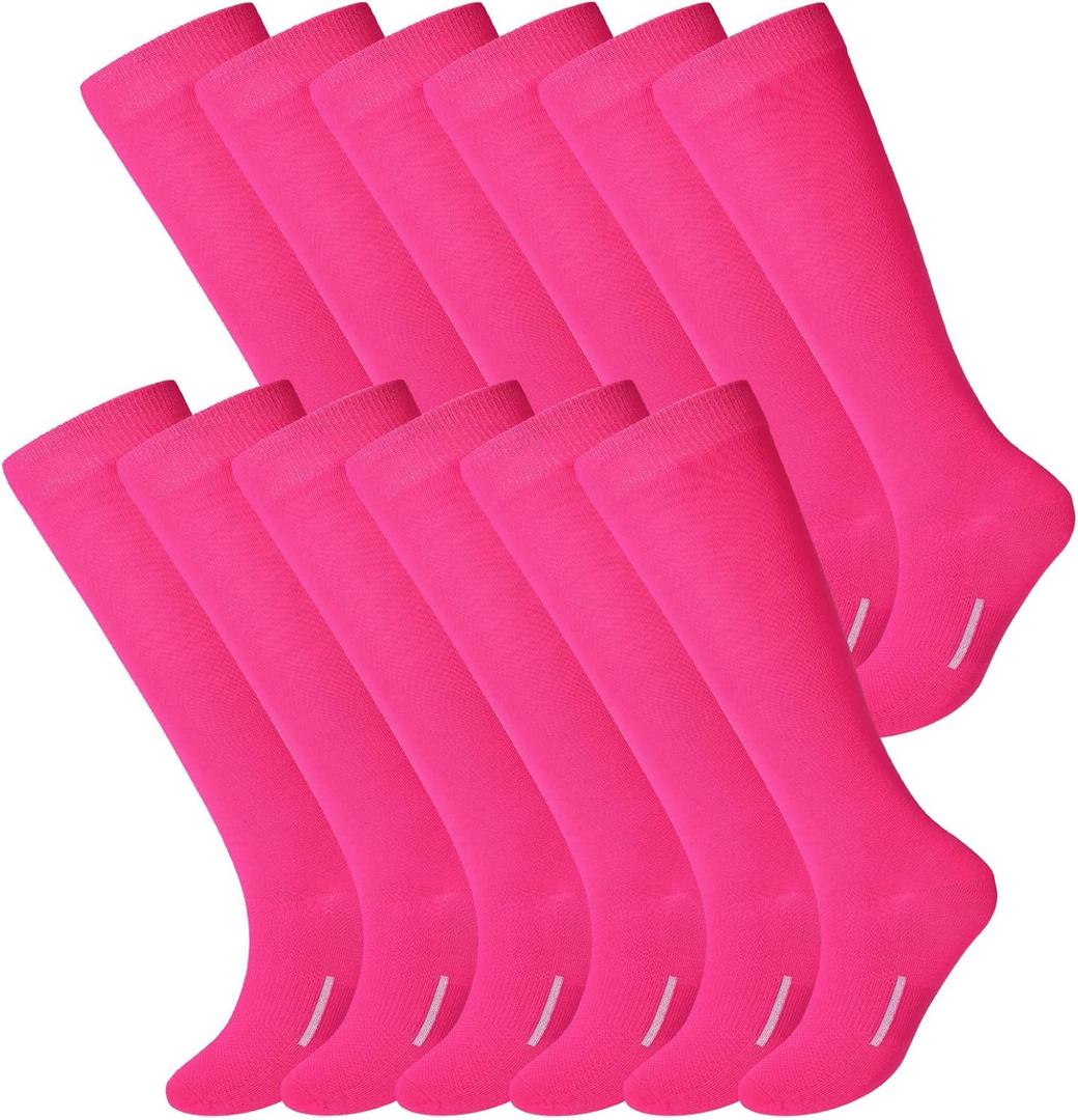 Haysandy 12 Pairs Youth Socks Bulk Soccer Football Softball Baseball Socks for Athletic Girls Kids Youth Adults Team Sport (Medium, Hot Pink)