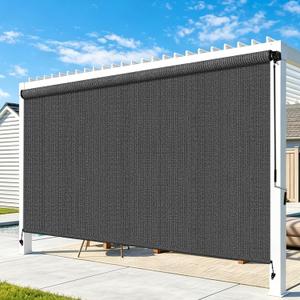 Outdoor Roller Shades for Patio, Gray 9' W x 8' H Cordless Patio Shades Roll Up Outdoor Blinds with Splicing Design, 90% UV Protection for Porch Gazebo Pergola, 108"W x 96"H