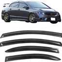 Tape on Window Visor Compatible with 2006-2011 Honda Civic Sedan Only, Slim Style Acrylic Smoke Tinted Sun Rain Wind Guards Shield Vent Wind Deflector by IKON MOTORSPORTS, 2007 2008 2009 2010