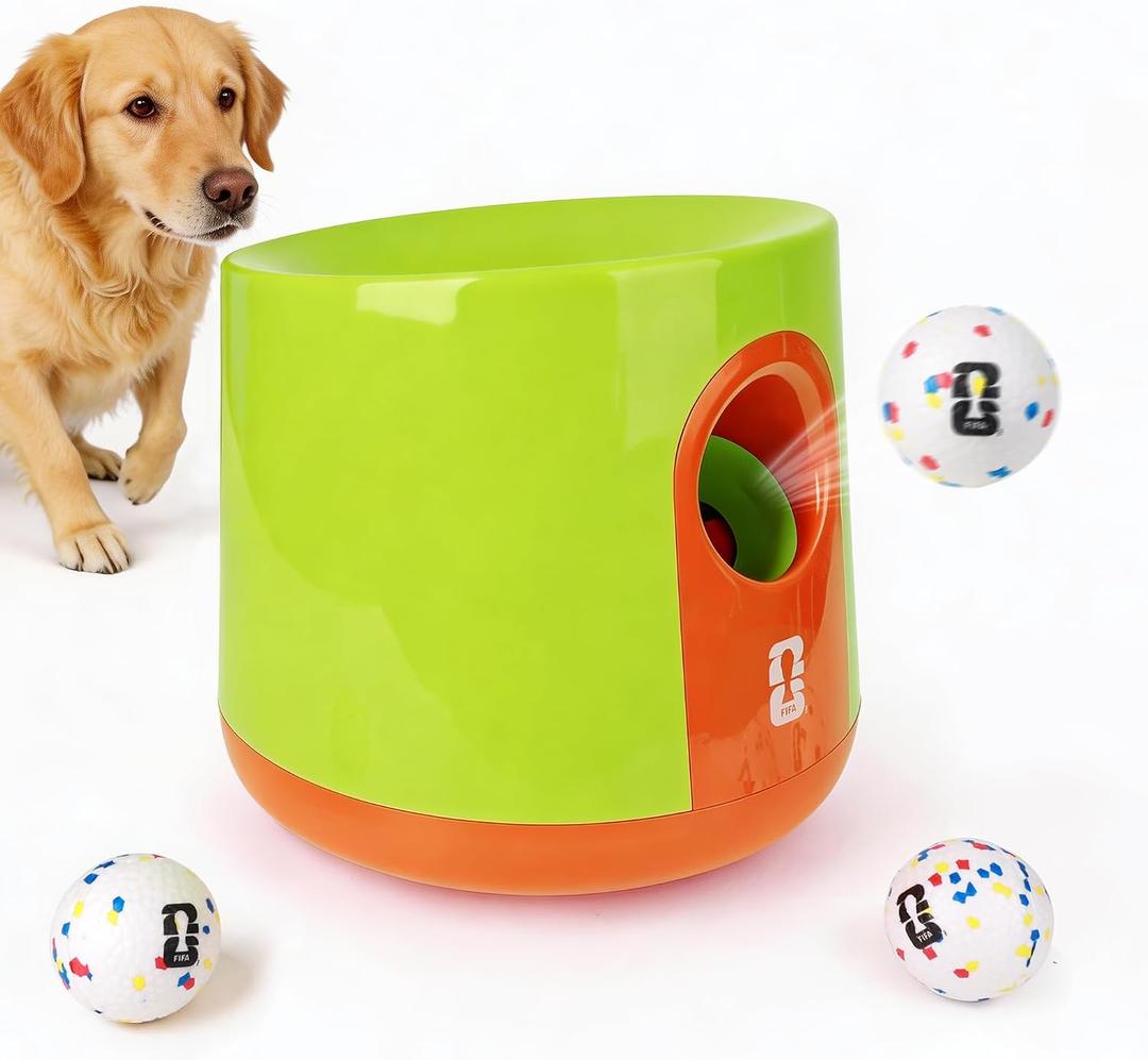 Official FIFA World Cup 2026 Edition - Dog Automatic Ball Launcher for Large Dogs Ball Thrower Machine Outdoor Indoor Use Interactive Dog Toy, Included 3 Rubber Fetch Soccer Balls