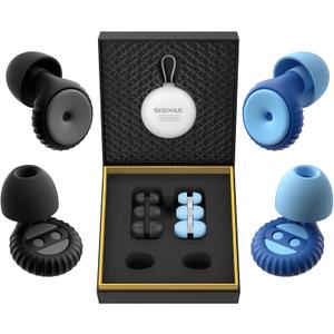 Noise Cancelling Earplugs 2 Pairs for Sleeping, Travel, Office - Soft Silicone Earplugs, 35dB Noise Reduction, Comfortable, Reusable, Multiple Sizes XS/S/M/L for Snoring, Focus & Study - Black & Blue