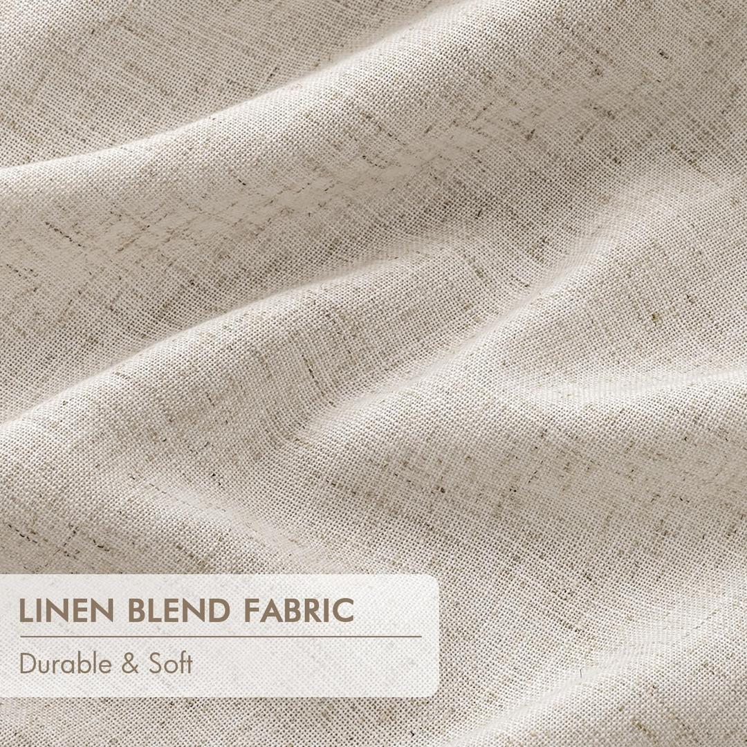 Beige Blackout Linen Curtains 2 Panels Set, Black Out Light Blocking Room Darkening Drapes for Bedroom Living Room Window 88x52Inch