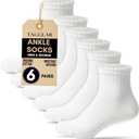 Ankle Socks for Men & Women 78% Organic Cotton, Moisture Wicking, Arch Support,Cushioned Athletic Comfort (6 Pairs) (White, M)