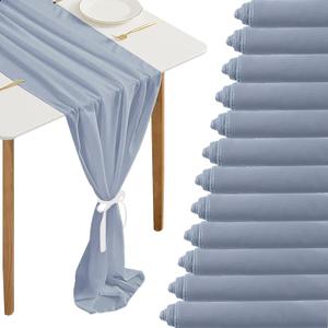 Fivenl 12 Pack Chiffon Table Runner - 12 x 120 Inches Sheer, Romantic, Wedding & Party Decoration (Dusty Blue)