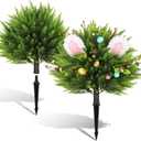 WLLEYAY Easter Artificial Cypress Bunny Topiary Cedar Trees, Set of 2 | Artificial Shrub Bushes with Ground Spike,UV Resistant Faux Evergreen Tree Plants,Indoor Outdoor Planters Front Porch Offices