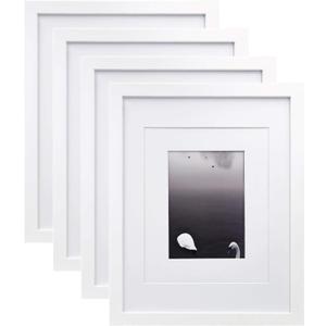 Egofine 11x14 Picture Frames Set of 4, Made of Solid Wood Covered by Plexiglass 5x7 and 8x10 with Mat or 11x14 without Mat, for Table Top Display and Wall Mounting Photo Frame White