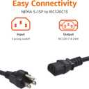 Amazon Basics PC Power Cord for Monitor, Computer, TV, 3 Prong, 18 AWG, 125 Volts, 6 feet, Black, 10-Pack, UL Listed