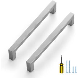 Ravinte 5 Pack Square Cabinet Pulls 6-1/4 Inch Brushed Nickel Kitchen Cabinet Handles Silver Kitchen Hardware for Cabinet Satin Nickel Drawer Pulls Drawer Handles Come with Screwdriver