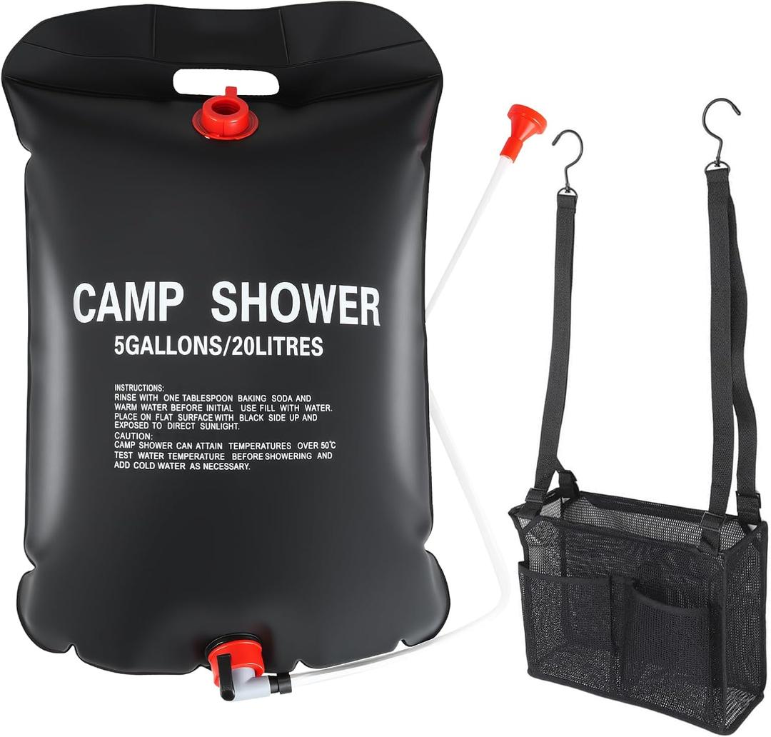 Solar Camping Shower Bag 1/2set and1+ Set 5 Gallon Portable Camping Showers Bag with Adjustable Switch Removable Nozzle for Camping Hiking Beach Swimming Outdoor Activities