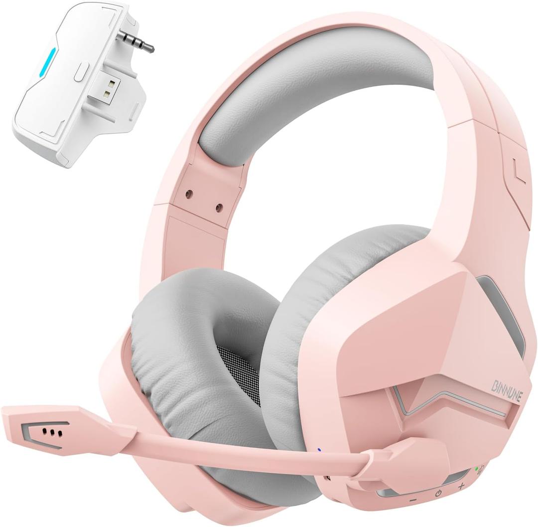 BINNUNE Wireless Gaming Headset for Xbox Series X/S, Xbox One, 120H Ultra-Long Battery, Bluetooth 5.3 Gaming Headphones with Noise-Canceling Mic, Comfortable Over-Ear Headphones,Pink