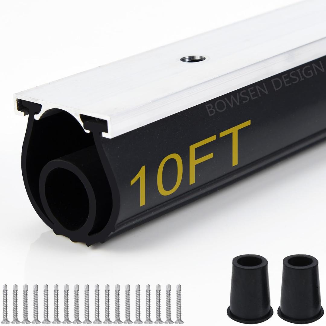 BOWSEN Heavy-Duty U+O Ring Universal Garage Door Bottom Seals Weatherstrip Weather Stripping Rubber with Aluminum Track Retainer Kit, Black (10 FT, 1-1/4" Width)