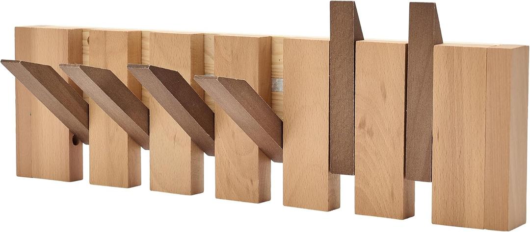 Natural Wood Wall Mounted Piano Coat Rack | Mounted Coat | Flip Up Wall Hook 6 Hooks | Entry Art Hooks in Walnut (Colorblock)