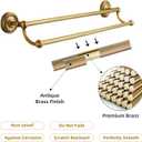 4 Piece Antique Brass Gold Bathroom Accessories Set - 24 Towel Holder, Antique Bar Brass Bath Accessories - Wall Mounted Bathroom Hardware Accessory Set