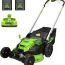 Greenworks 60V 25 Cordless (Self-Propelled) Lawn Mower (LED Lights + Aluminum Handles), 2 x 4.0Ah Batteries and Dual Port Rapid Charger