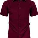 Alimens & Gentle Mens Short Sleeve Dress Shirts Wrinkle Free Solid Casual Button Down Shirts with Pocket (X-Large Tall, A-wine Red)