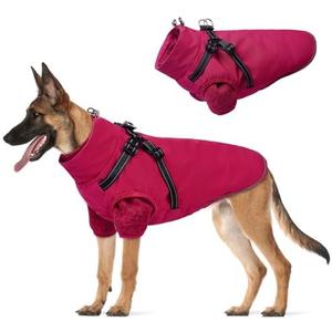 Lelepet Dog Coat 3 in 1 Waterproof Dog Winter Jacket with Harness Built in Windproof Snow Jakcet with Detachable Fleece Sweater Lining Reflective Thermal Cold Weather Coats for Dogs