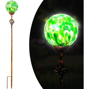Garden Solar Lights, Decorative LED Honeycomb Glass Ball Garden Stake, Glass and Metal Outdoor Decoration, 4 x 31 Inch (Green)