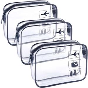 TSA Approved Toiletry Bag 3Pcs - 3 Pack Clear Travel Bags for Toiletries, Carry on Airport Airline Compliant Bag,Makeup Bags Clear Toiletry bags Quart Size Travel Bag,Black